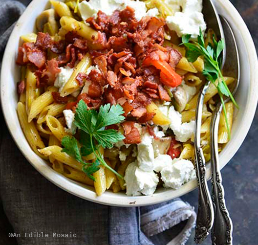 Warm-Caramelized-Leek-Pasta-Salad-with-Bacon-and-Goat-Cheese021219