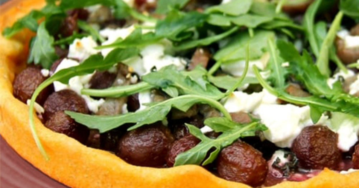Roasted Grape, Goat Cheese and Sausage Pizza with Herbs | Laura Chenel