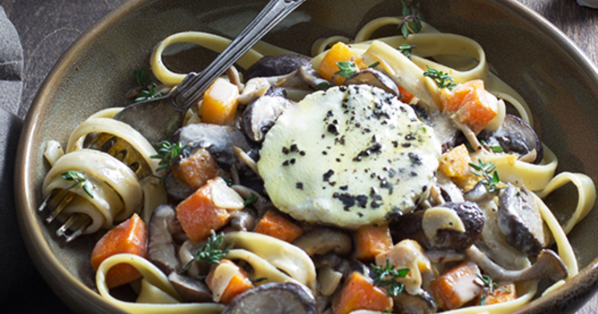 Truffled Goat Cheese, Mushroom & Butternut Fettuccine | Laura Chenel